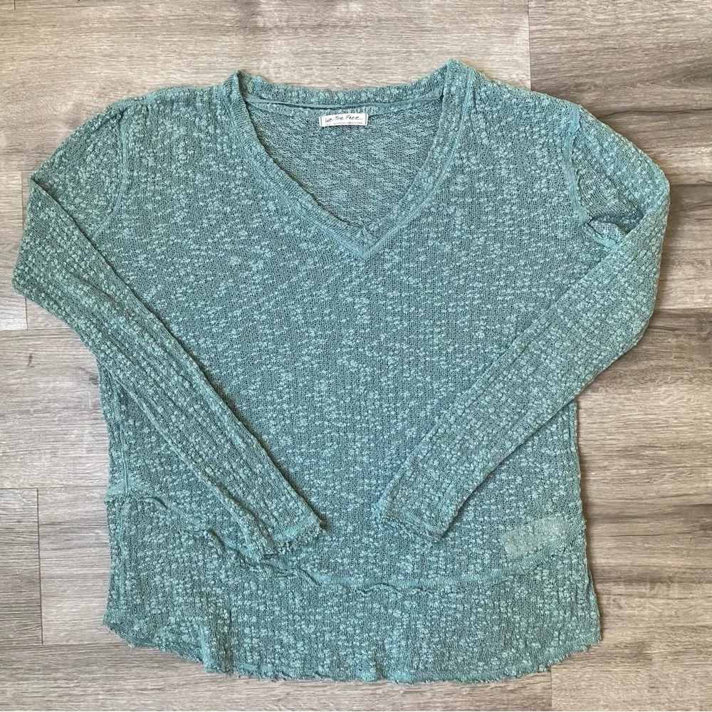 Free People Ocean Air Hacci Tunic Knit Sweater Top Seafoam Moss Small - Picture 3 of 14